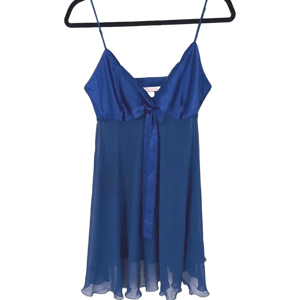 Victorias Secret Y2K Royal‎ Blue Satin Chiffon Babydoll Chemise Top Size Medium